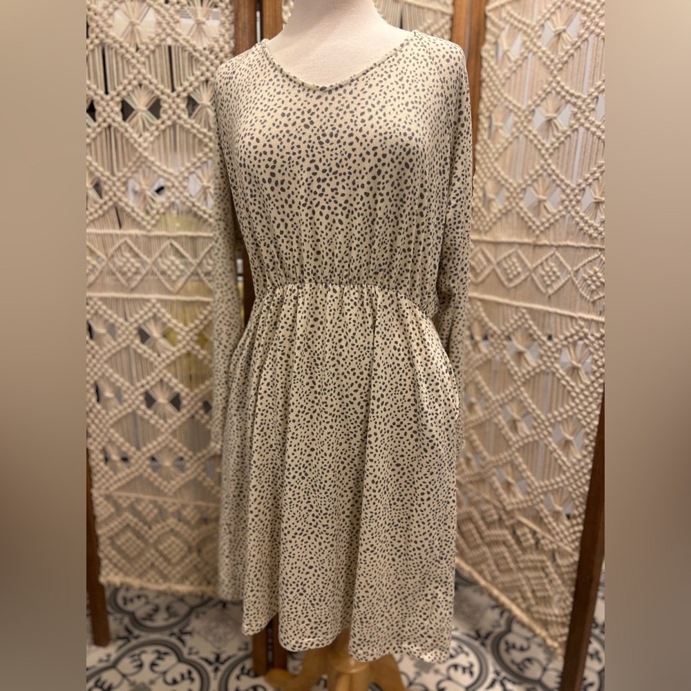 White and Gray Dalmatian Print Sweater Mini Dress
